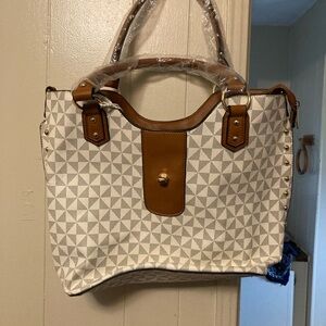 Stylish White and Brown Women's Tote Bag